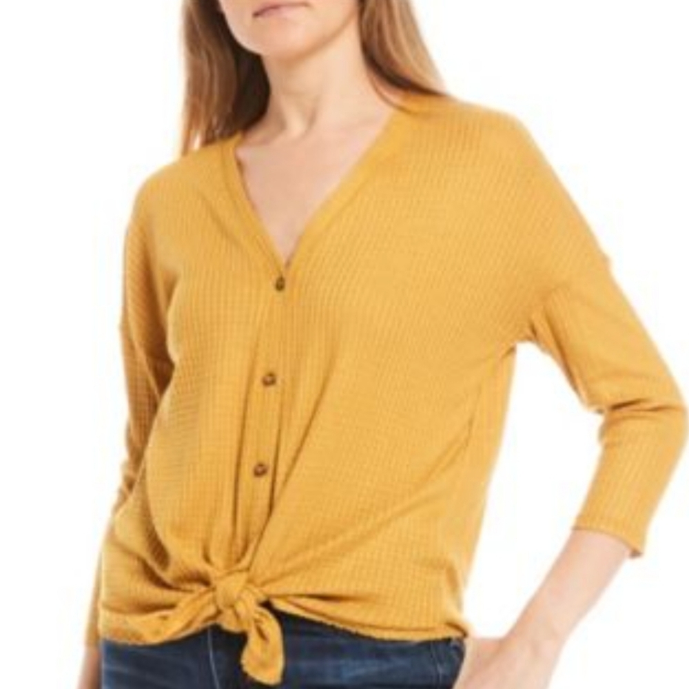 Moa Moa button-tie front thermal knit top